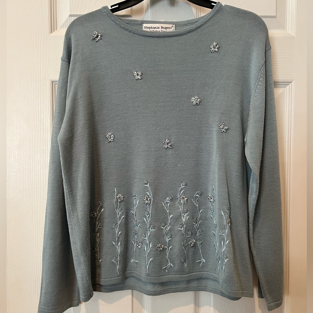 Stephanie Rogers blue floral embroidered top